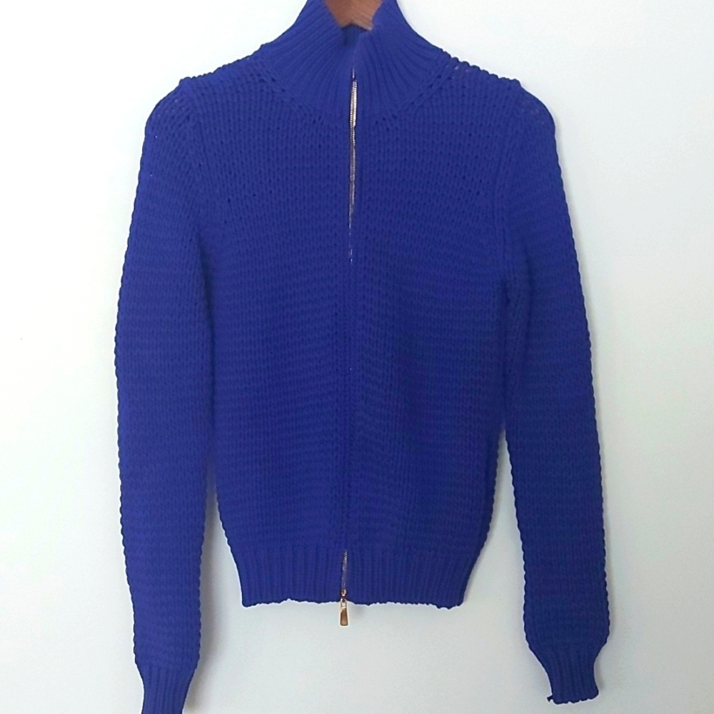 Malo Double Zipper Mock Neck Cotton Polymide Shaker Knit Sweater Size 38